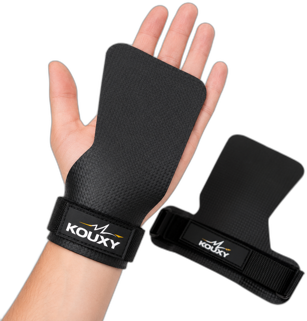 KOUXY Grip Pads — black weightlifting grip pads, alternate view