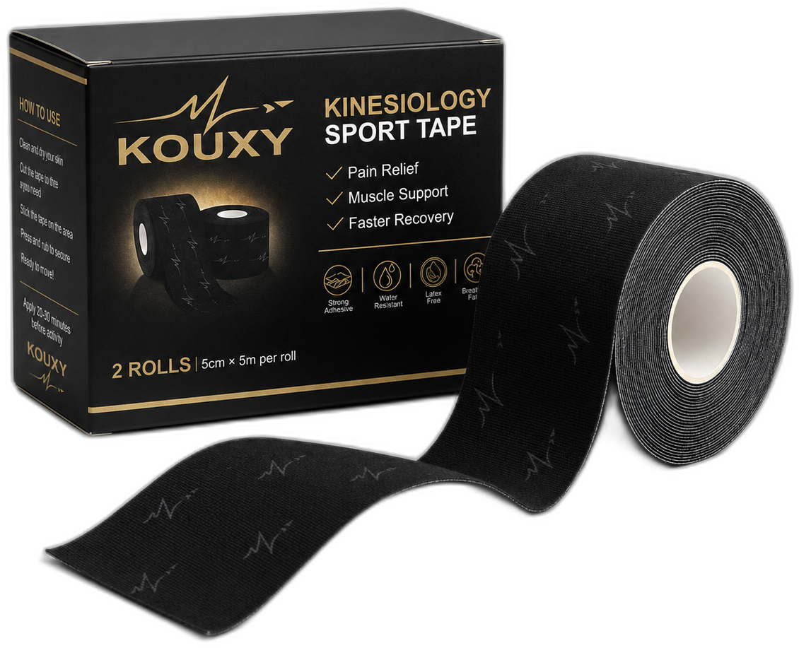 KOUXY Kinesiology Sport Tape — black athletic tape roll for muscle support