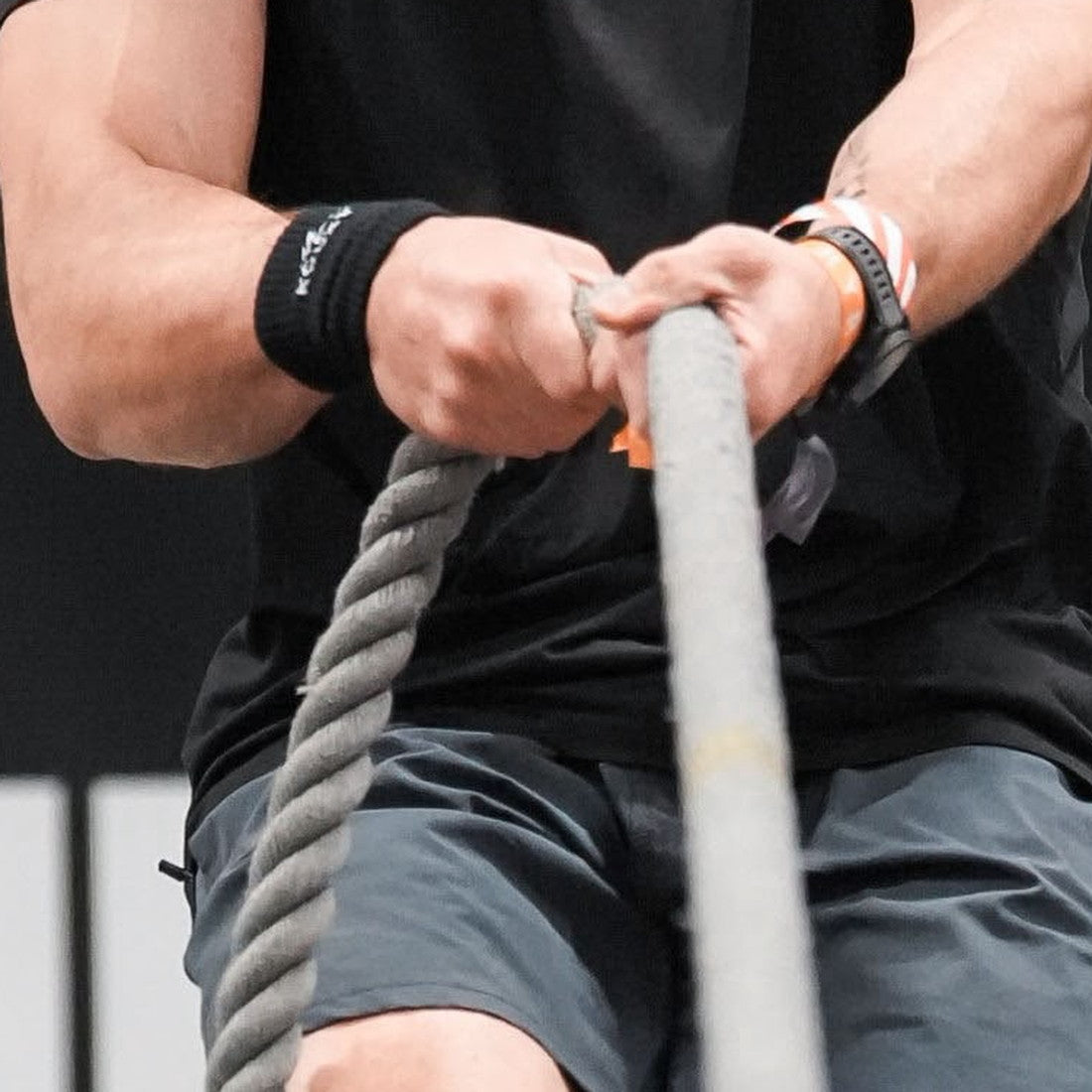 KOUXY Performance Wrist Band worn on the rope pull at HYROX Washington DC