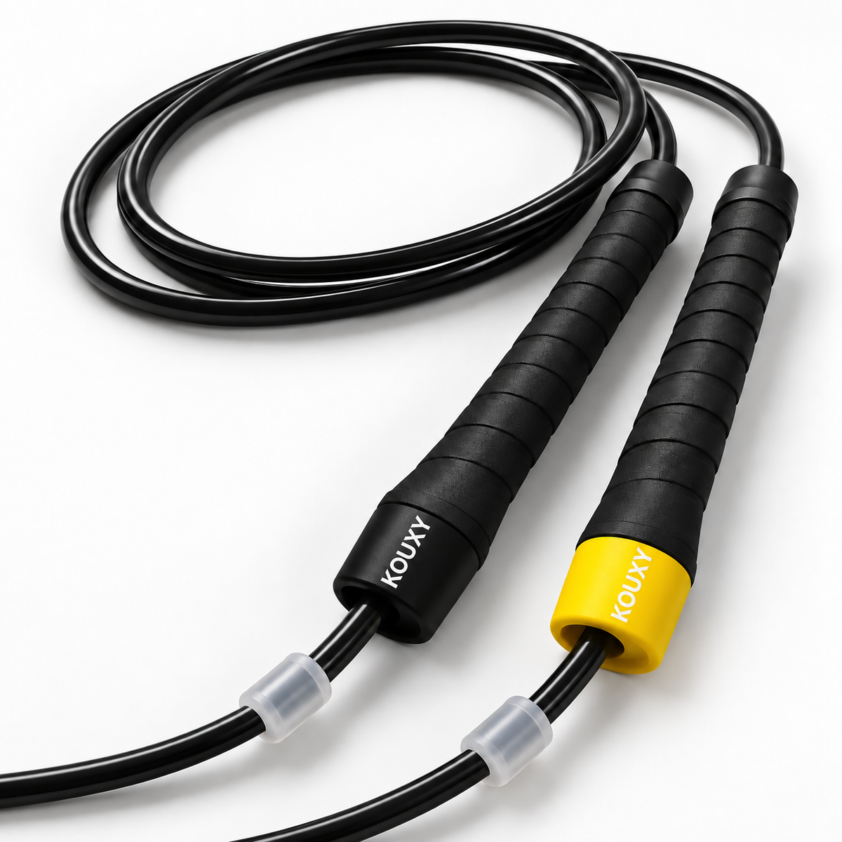 KOUXY Speed Rope — angled view of anti-slip handles and black cable