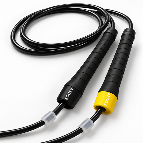 KOUXY Speed Rope — angled view of anti-slip handles and black cable